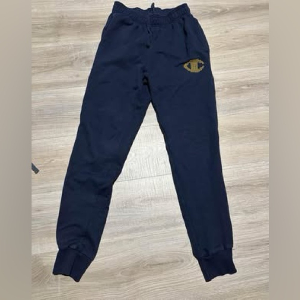 Champion mens navy Blue Joggers with Gold Logo size Medium